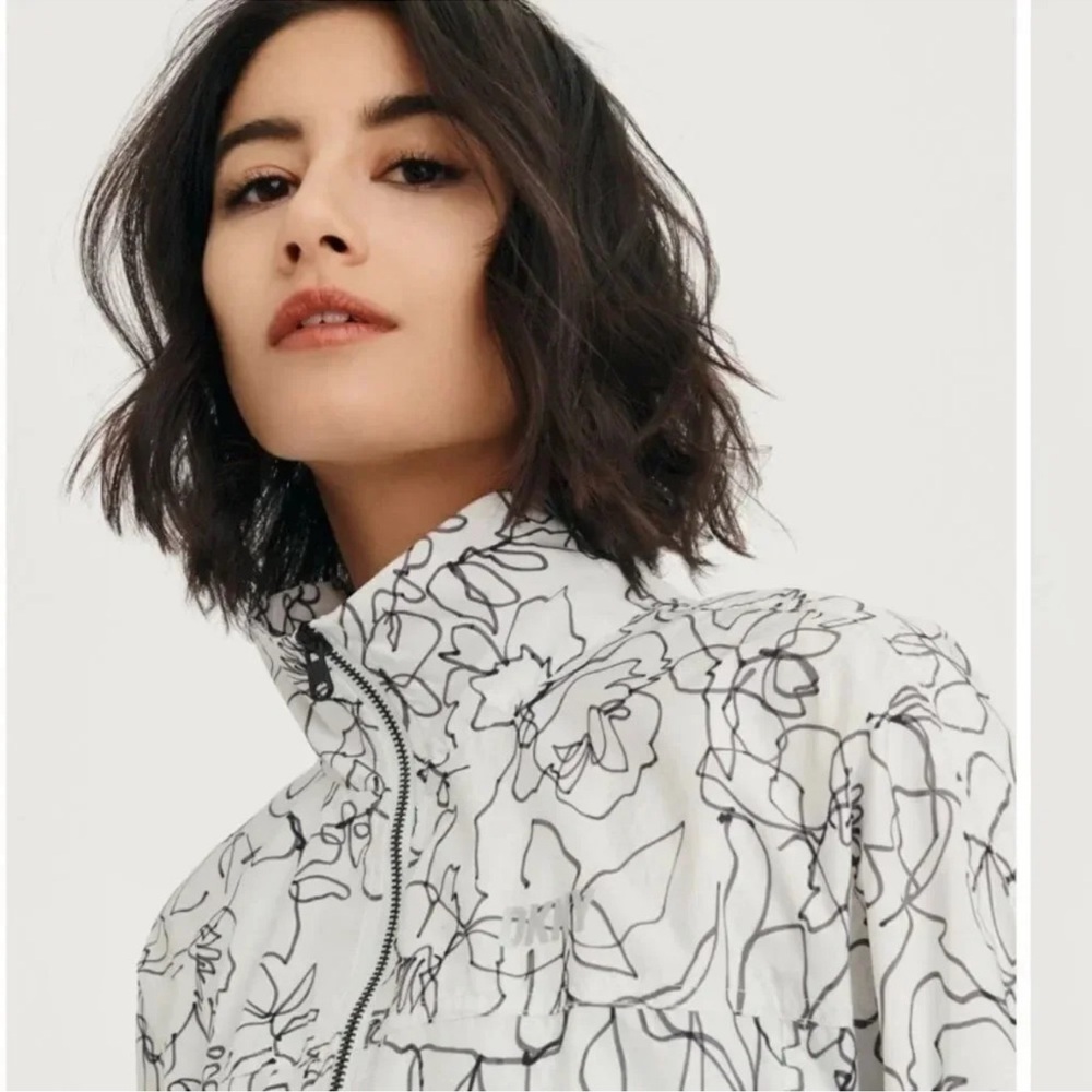 Dkny Sport Women's Ruched Windbreaker - White Sketch XL Size NWT - Picture 5 of 9